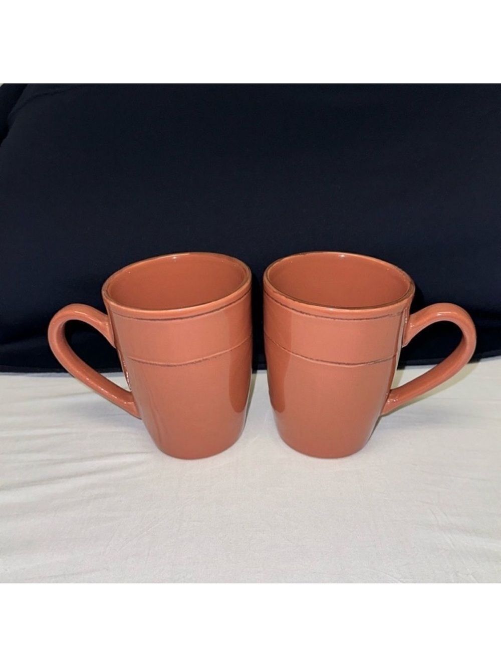 citrus grove Set of Two Mauve Shabby Chic Brown Trim Coffee Tea Ceramic Mugs